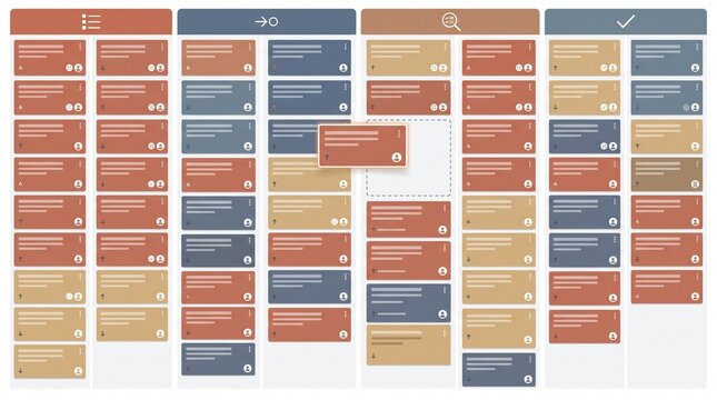 Agile Kanban board mockup with project management task cards