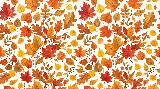 Colorful autumn leaves pattern with bright orange red and yellow maple foliage for seasonal fall background design