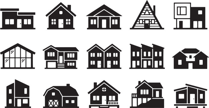 House Styles Architecture Real Estate Residential Building Types Vector Icon Set