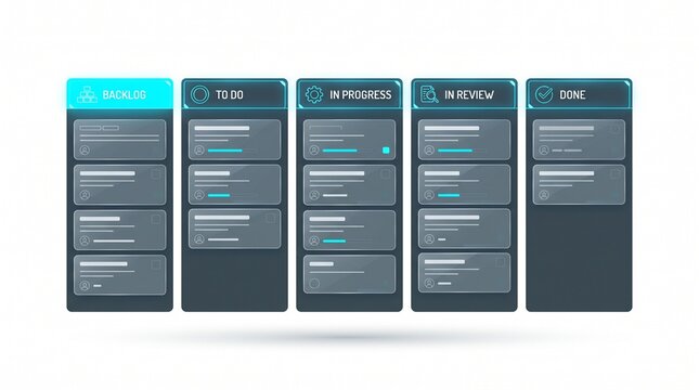 Kanban board dashboard interface for agile project management.