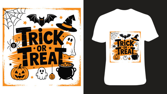 Fun halloween trick or treat graphic design on white t-shirt