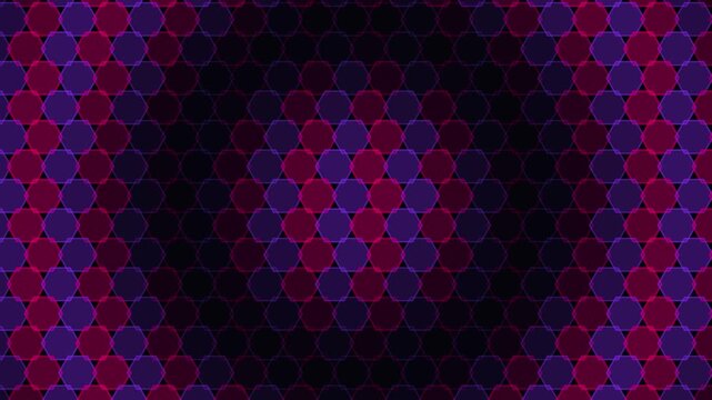 Vibrant hexagonal pattern creating a mesmerizing loop background with deep colors for modern visuals.