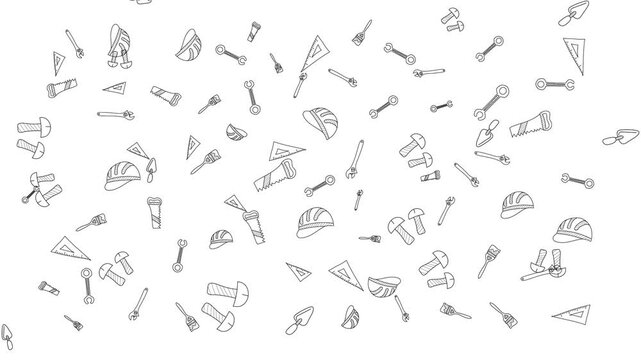 Labor day Construction tools pattern animation featuring hard hats and equipment floating across a bright green screen background