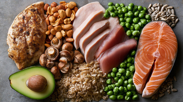 Premium Overhead Arrangement of Vitamin B3 Niacin-Rich Foods