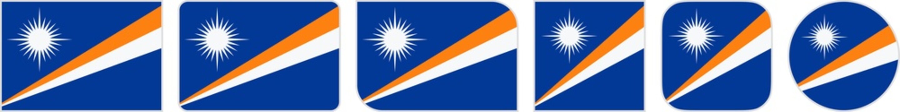 Marshall Islands flags clipart icon set in circle square rectangle rounded squircle and round diagonal corner shapes with border on transparent background
