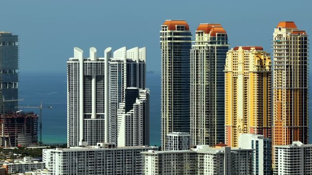 Sunny Isles Beach oceanfront skyscraper condominium drone footage