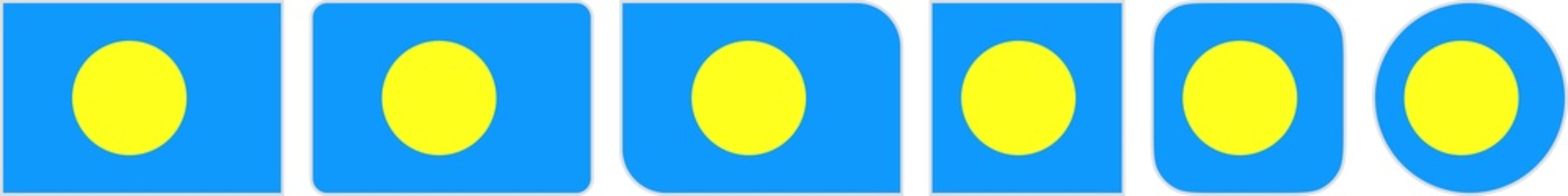 Palau flags clipart icon set in circle square rectangle rounded squircle and round diagonal corner shapes with border on transparent background