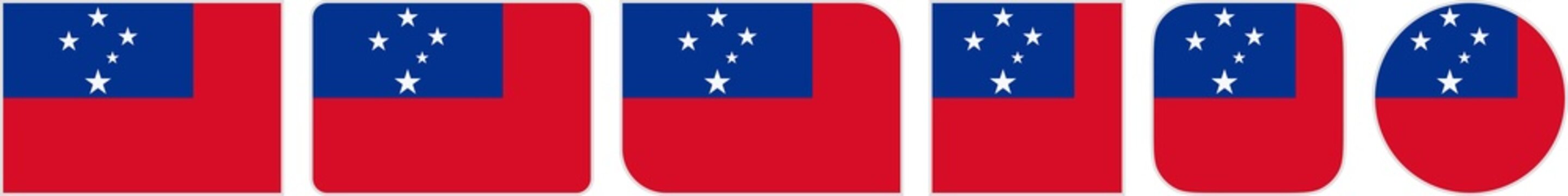 Samoa flags clipart icon set in circle square rectangle rounded squircle and round diagonal corner shapes with border on transparent background