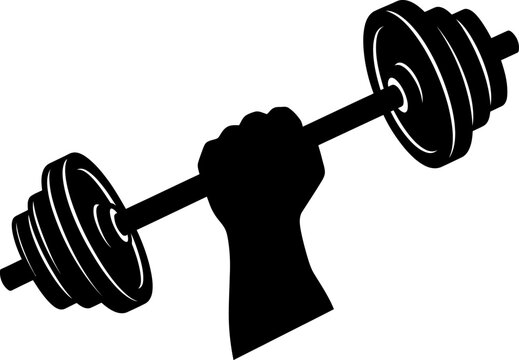 Strong hand lifting barbell with weight plates vector silhouette illustration strength exercise training bodybuilding athletic lifestyle equipment physical