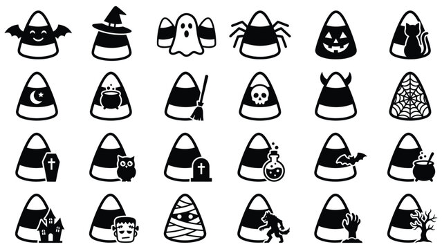 Black and white line collection of various hats and caps