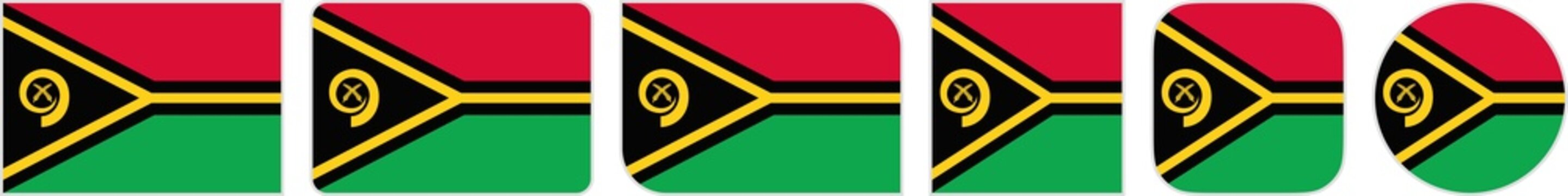 Vanuatu flags clipart icon set in circle square rectangle rounded squircle and round diagonal corner shapes with border on transparent background
