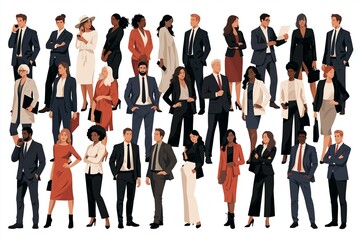 Obraz premium Diverse group of business people standing in a collection of full body character illustrations
