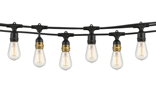 Vintage Edison bulb string lights with black cord for outdoor patio decoration