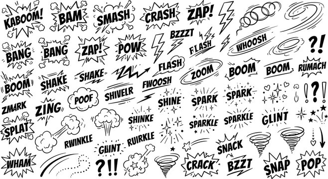Comic book sound effects and action elements set