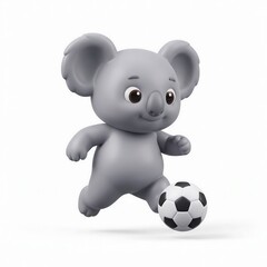 Obraz premium 3D Cute grey koala playing soccer with a football on a white background animal sports football wildlife