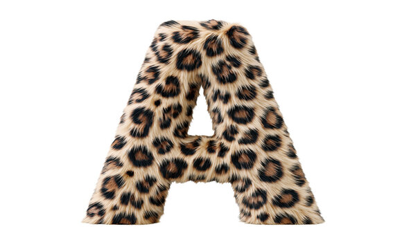 Fluffy 3d letter A made of realistic leopard fur animal print, isolated on transparent background, png