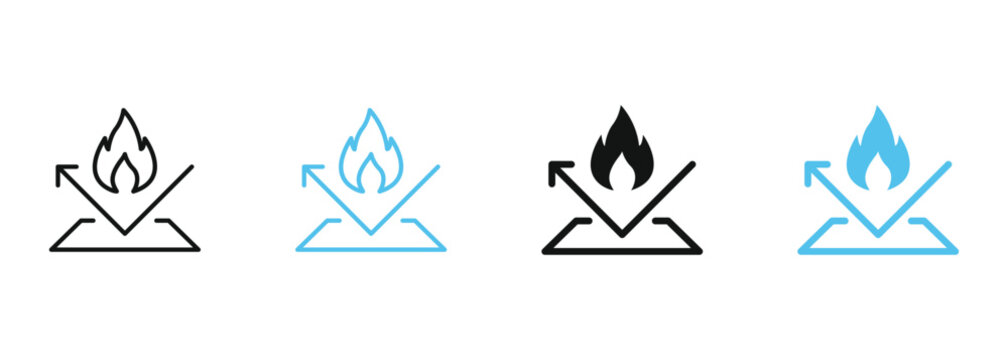 Set of fire resistant icons in outline and solid style