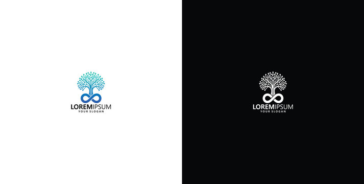 Abstract logo design of an infinity symbol intertwined with a stylized tree, representing growth and endless possibilities