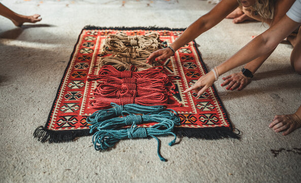 Shibari Ropes and Knots Prepared for Traditional Rope Binding Ceremony.