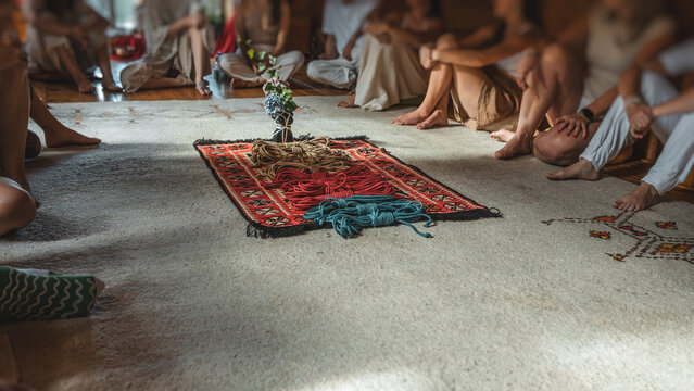 Shibari Ropes and Knots Prepared for Traditional Rope Binding Ceremony.
