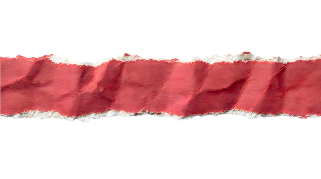 Red paper strip with torn edges and rough texture isolated on a plain surface