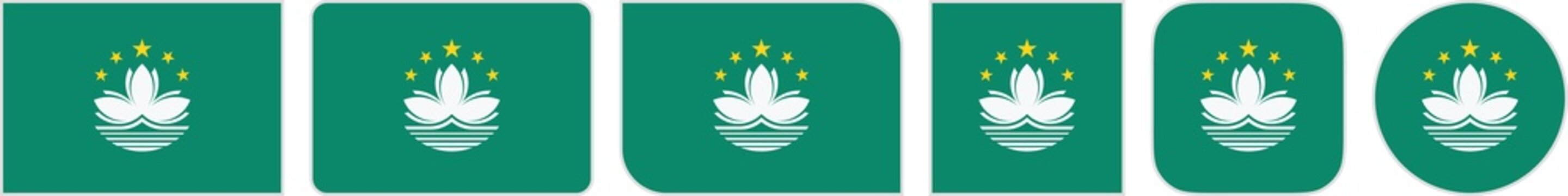 Macau flags clipart icon set in circle square rectangle rounded squircle and round diagonal corner shapes with border on transparent background