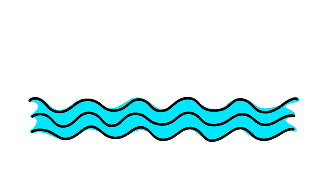 Hand Drawn Blue Water Waves Ocean Sea Doodle Illustration Isolated on Transparent Background