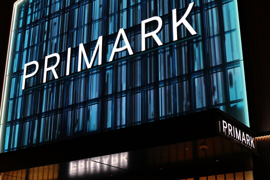 New York, USA - May 25, 2026: Modern Primark store facade in Manhattan with bold white lettering against a glass and steel building.