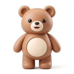 Fototapeta premium 3D Cute brown teddy bear toy with friendly smiling face isolated on a white background stuffed animal plush toy