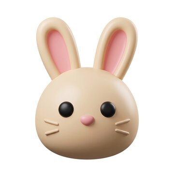 Cute 3D bunny rabbit head icon with long ears and pink nose isolated on white background