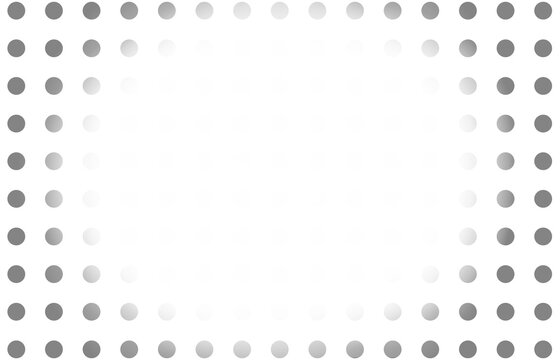 Minimalist halftone frame backdrop with gray dots on white, Abstract white background with gray halftone dot gradient border for business banners, corporate presentations, backdrop, poster, flyer.