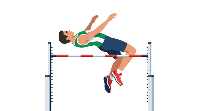 Athlete clearing high jump bar, athletic competition