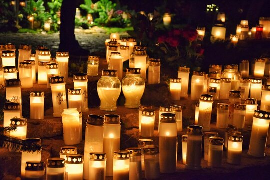 Candles are lit at the cemetery on All Saints' Day Eve. November 1, 2025, Lidk&ouml;ping, Sweden.