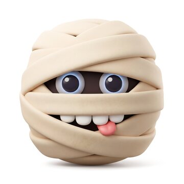 3D Cute funny mummy character made of clay with googly eyes and tongue sticking out clay figure halloween monst