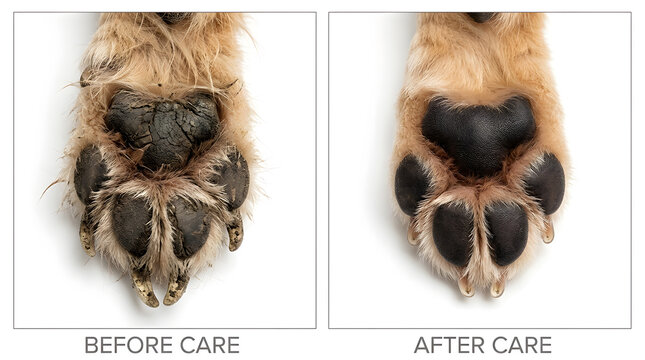 Dog paw balm before and after results | Healing dry cracked dog paw pads | Pet grooming paw care transformation | Natural remedy for rough dog paws