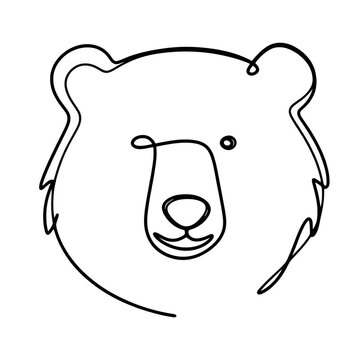 Minimalist bear head drawn with a single continuous line during a studio session isolated on transparent background