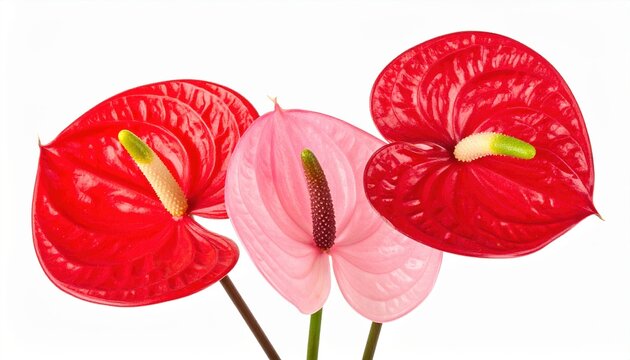 Beautiful red and pink anthurium flowers isolated on white