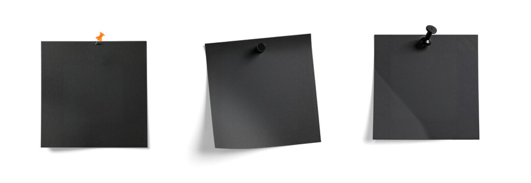 Realistic Black Note with Push Pin Ideal for Office, School, and Presentations Isolated on Transparent Background