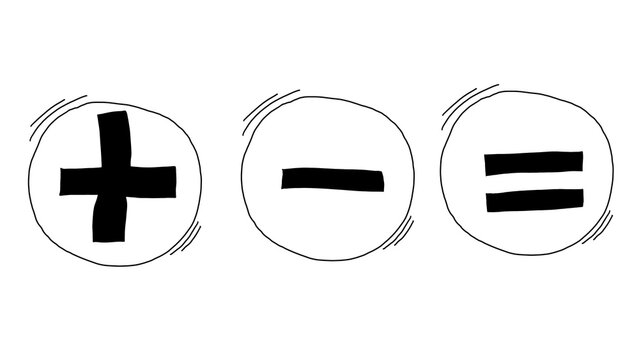 Black Circled Math Symbols Plus Minus Equals Hand Drawn Clipart Transparent PNG
