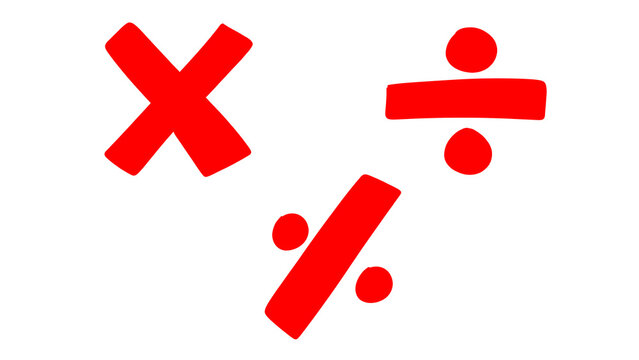 Red Math Symbols Multiply Division Percent Hand Drawn Clipart Transparent PNG