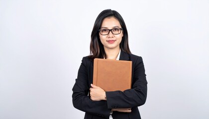 Fototapeta premium Lawyer holding folder on white background