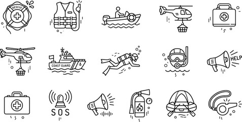 Fototapeta premium a line art of floating rescue icon pack