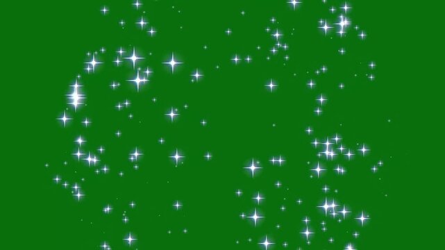 Brust and sparkle star blinking white magic glitter sparkle trail, glittering star, brust fairy dust wand glitter stars trail transition on a green background overlay 4K loop