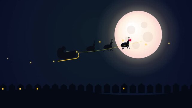 Magical Christmas Night Sleigh Ride Under Full Moon.