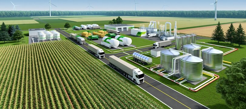 Coordinated agricultural landscape with biomass harvesting, transport, and processing facilities
