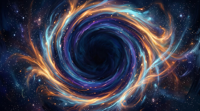 Swirling cosmic vortex of colorful nebulae and stars in deep space galaxy