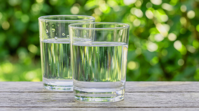 glass of water on green background
