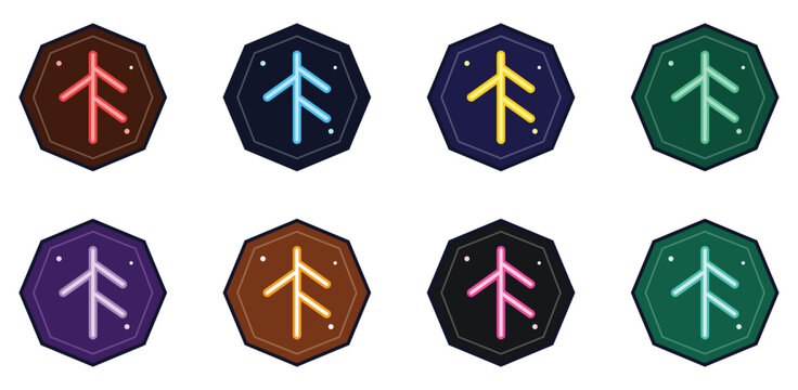 Modern Flat Design Algiz Elhaz Rune Symbol Colorful Vector Emblem Collection Isolated Spiritual Nordic Protection Sign Illustrations