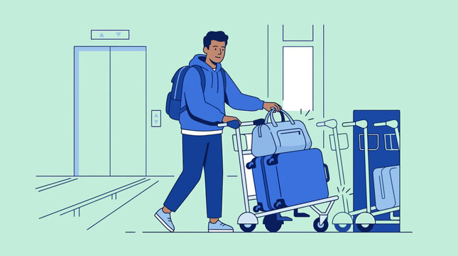 Traveler with Luggage Cart at Airport or Hotel
