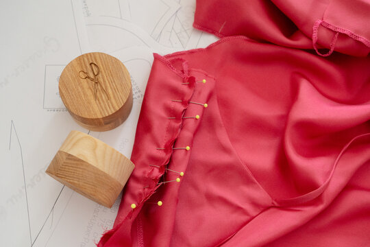 Sewing background with unfinished dress